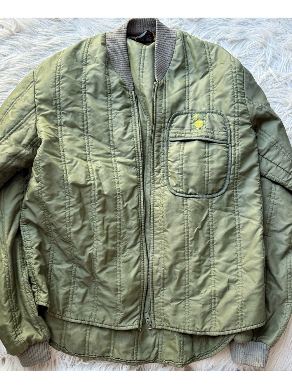 Vintage Foresta Denmark Olive Green Quilted Liner Bomber Jacket Military